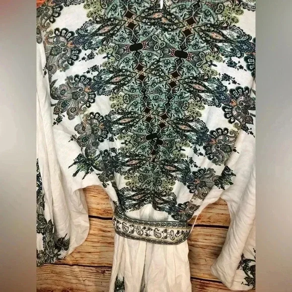 NWOT Venus White Multi Paisley Linen Blend Blouson Slv Romper - Picture 12 of 16